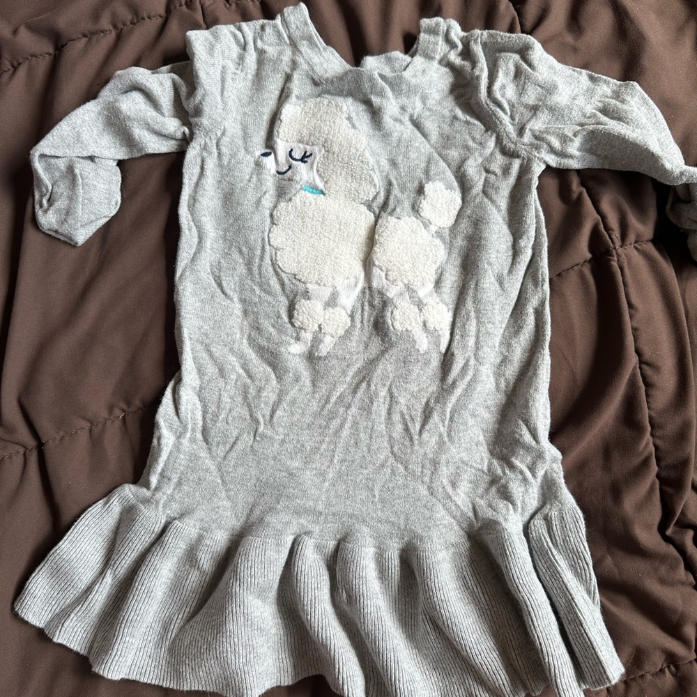 Gray Sweater Dress with Poodle Design